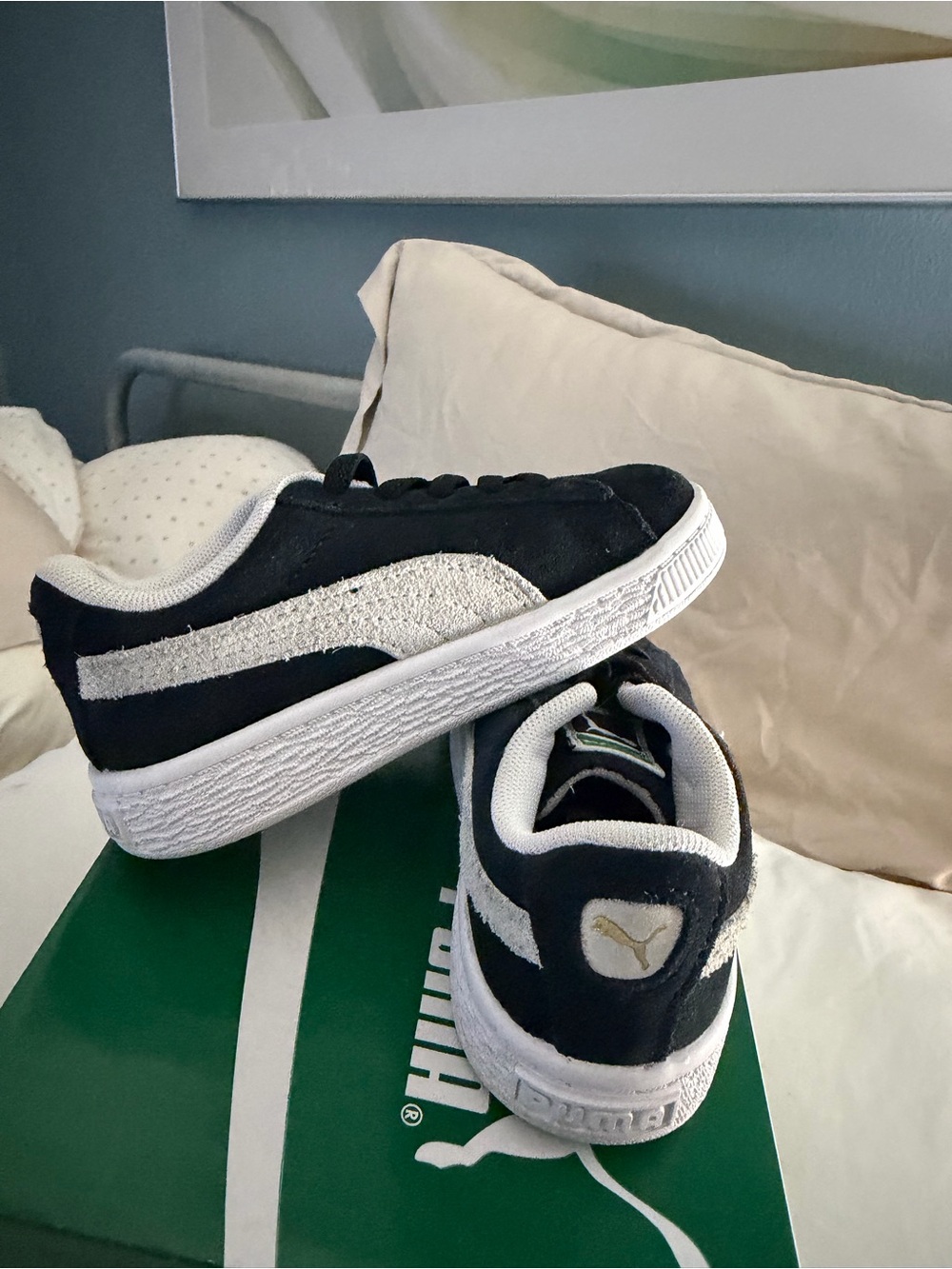 Puma Kids Black and White Suede Low-Top Sneakers